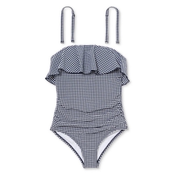 Kona Sol Bandeau w straps flounce, ruched, one piece swimsuit, size small - Picture 3 of 14